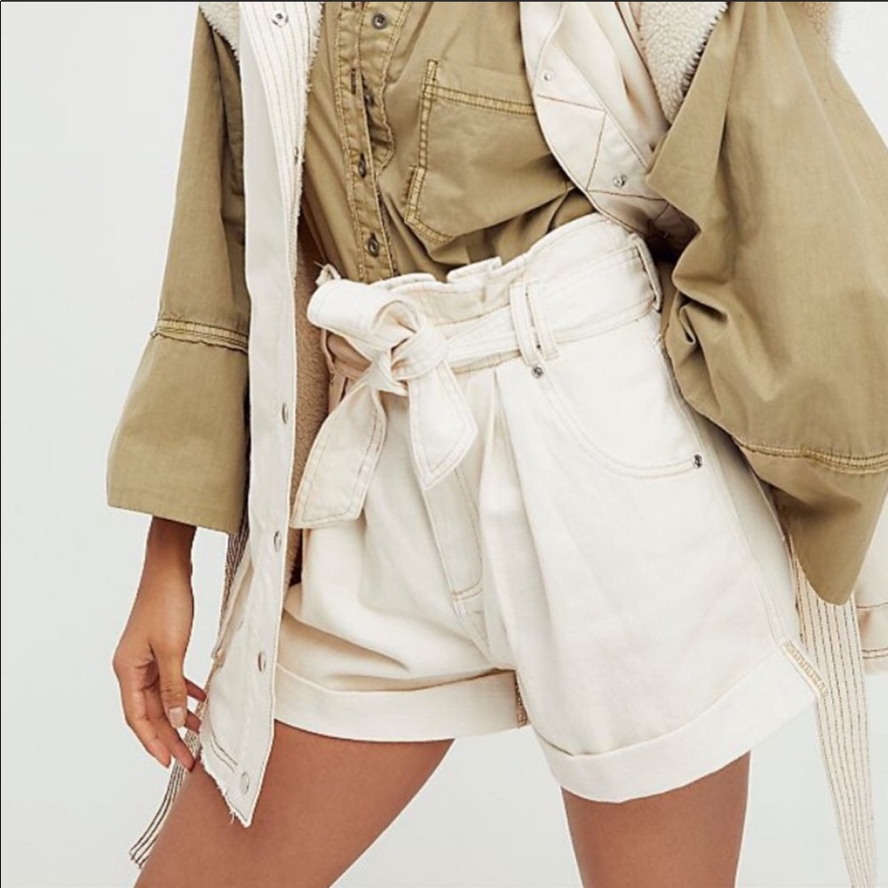 Free People High Waist Nova Denim Paperbag Shorts